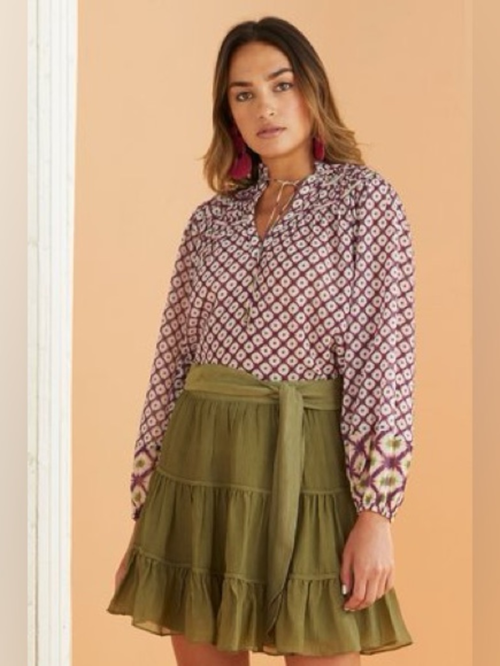 Marie Oliver Bess Silk Blend Skirt In Olive Size 6